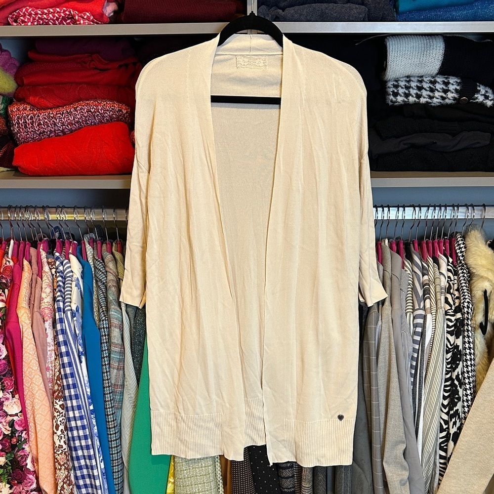 Alfa cream 3/4 sleeve side slit open front cardigan size S